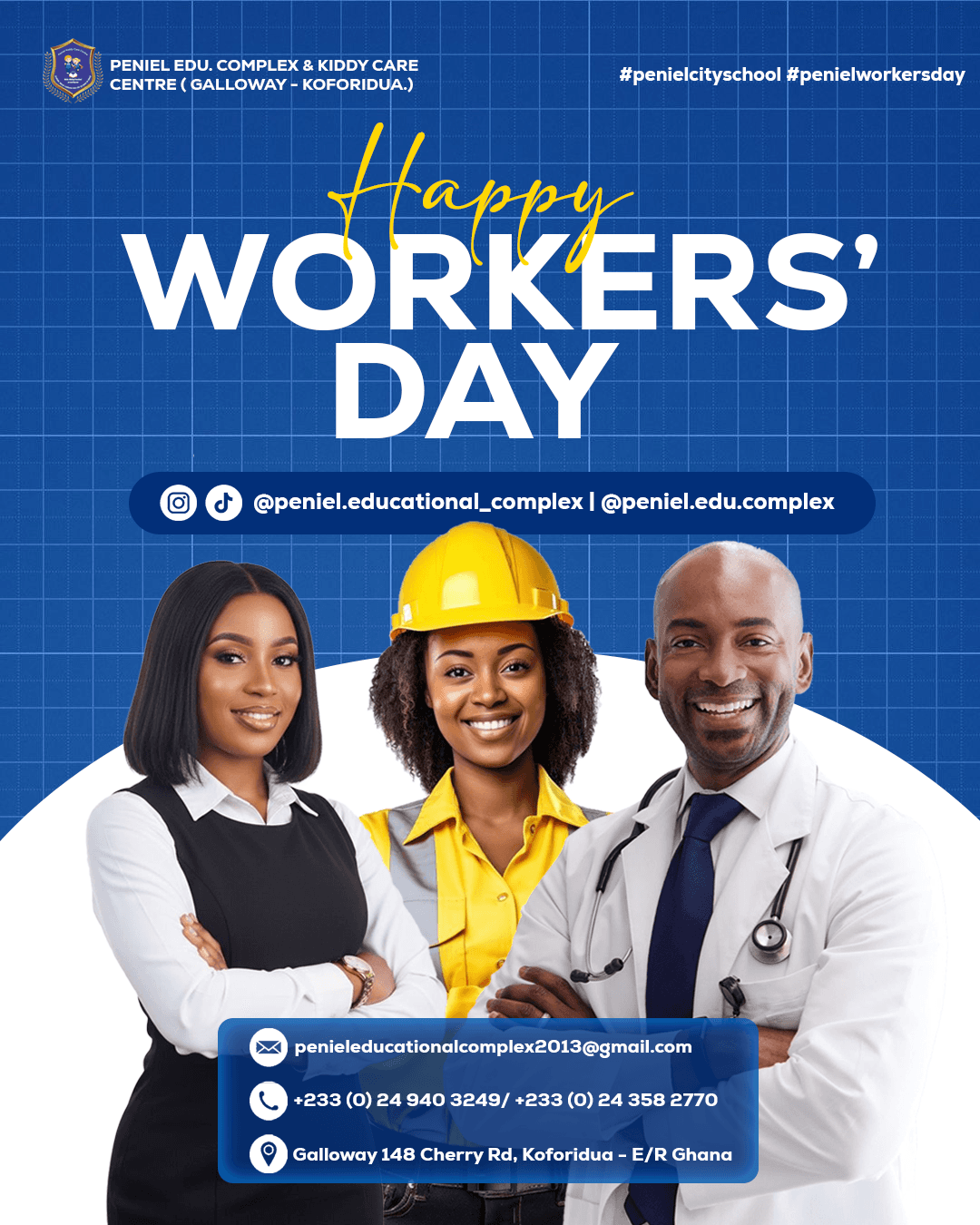 Happy Workers' Day campaign artwork for Peniel Educational Complex
